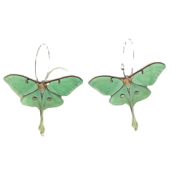 Fashion Jewelry Jewelry - Green Luna Moth Hoop Earrings